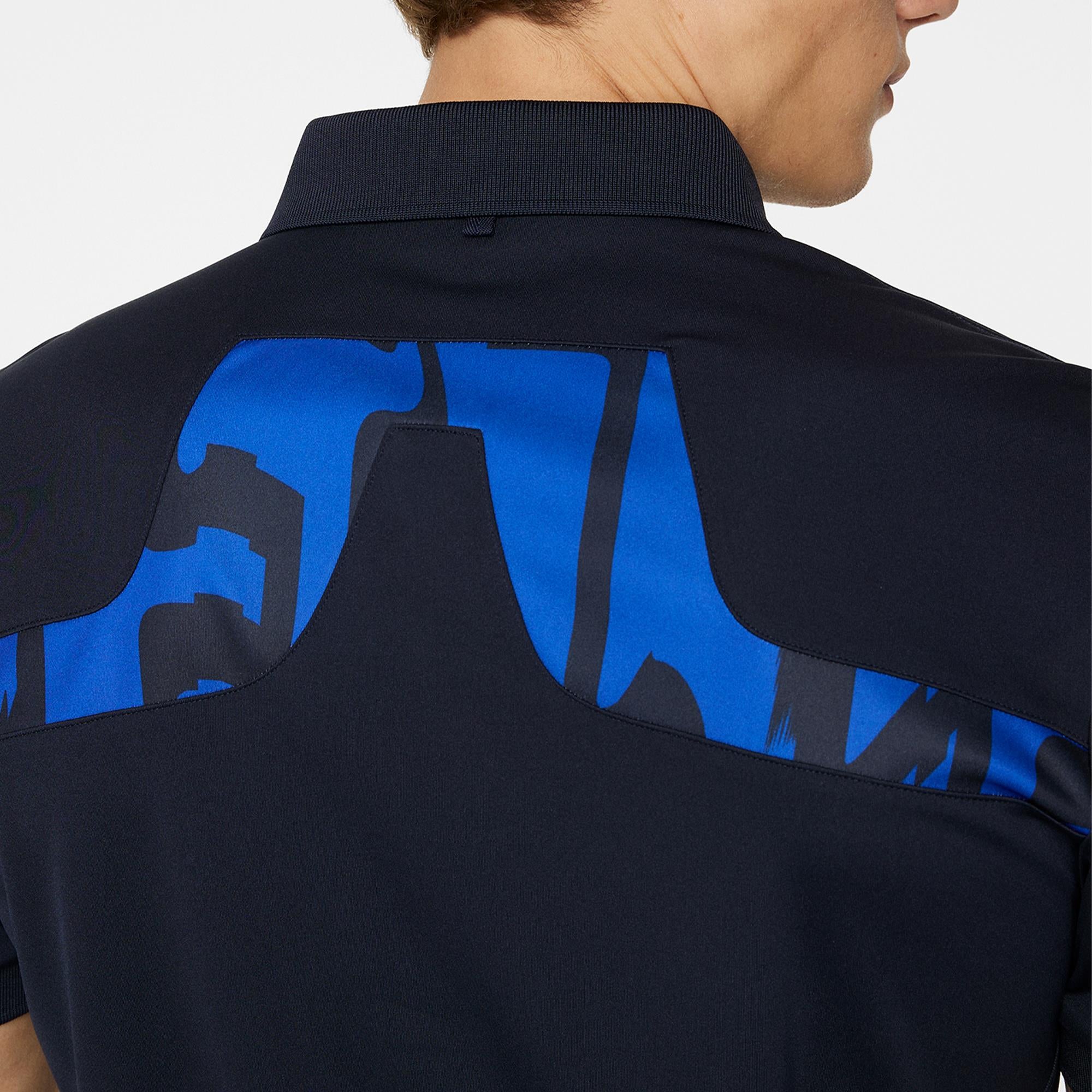 J Lindeberg KV Print Mens Golf Polo Shirt Glitch Bridge Blue